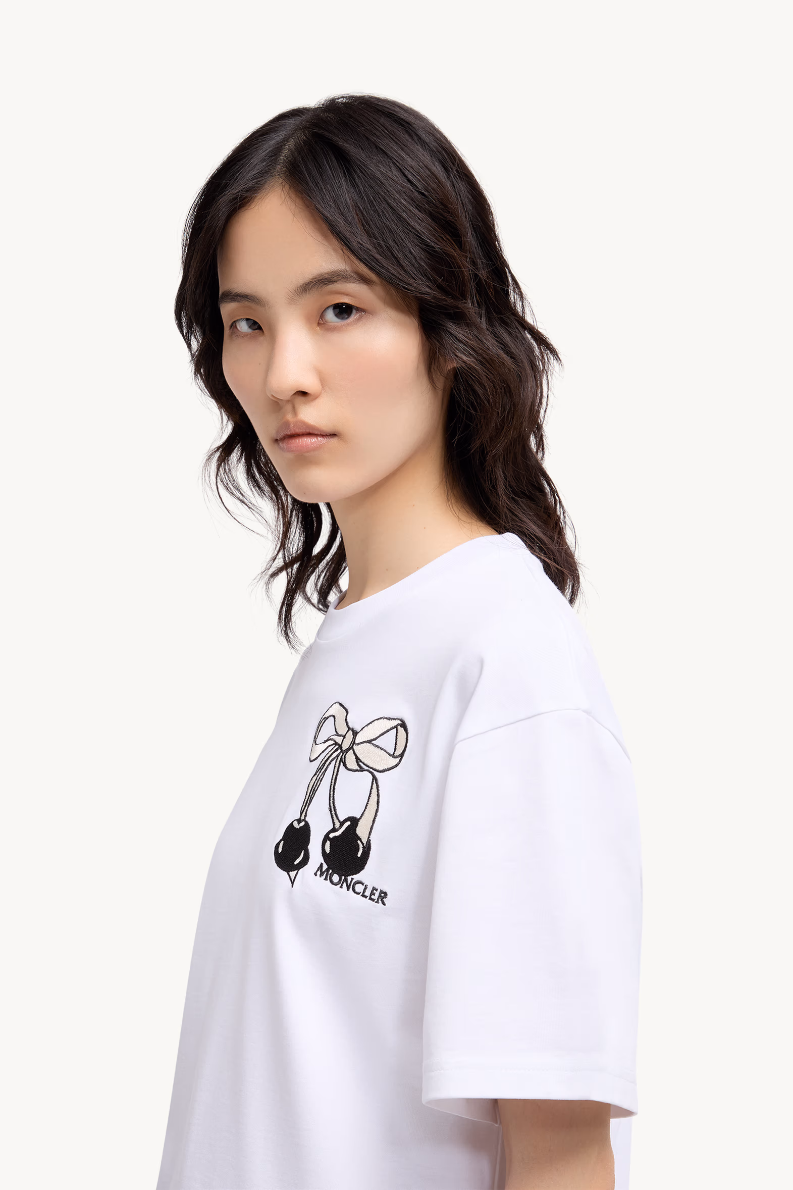 Embroidered Cherry Logo Cotton T-Shirt Women White Moncler 4